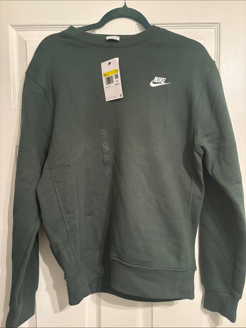Nike Men's Forest Green Crewneck Sweatshirt with White Swoosh